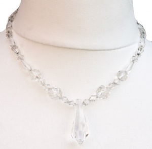 Vintage Clear Glass Bead Necklace with a Drop Pendant